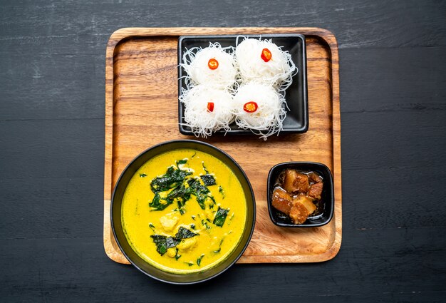 Thai curry soup with crab and coconut milk