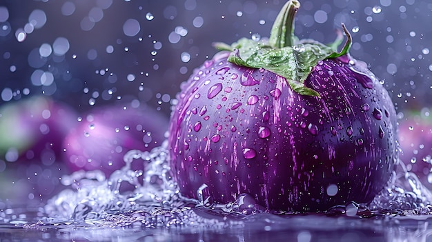 Thai Eggplant with water splash purpletoned backdrop