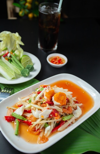 Thai food papaya salad Som Tam is a famous traditional Thai food spicy and hot