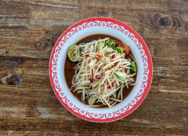 Thai food papaya salad and sticky rice