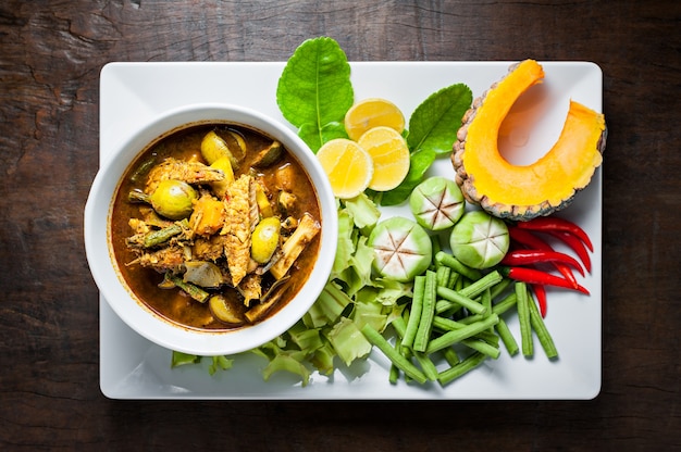 Thai food : The viscera of mackerel fish paunch hot spicy curry or fish organs sour soup.