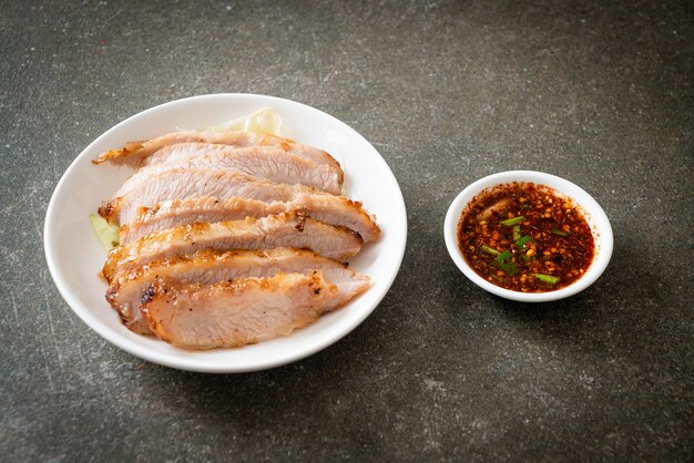 Thai Grilled Pork Neck with Spicy Dipping Sauce - Thai food style