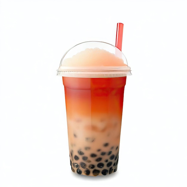 Thai milk tea with bubbles in a plastic cup isolated on a white background Generative AI