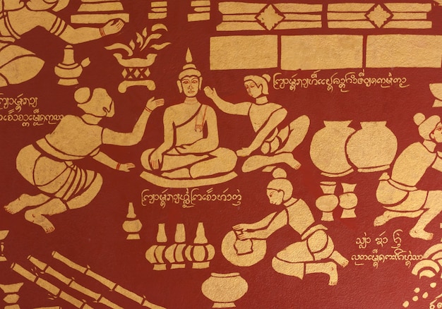 Thai murals depicting the lifestyle of the northern Thai people in the past.