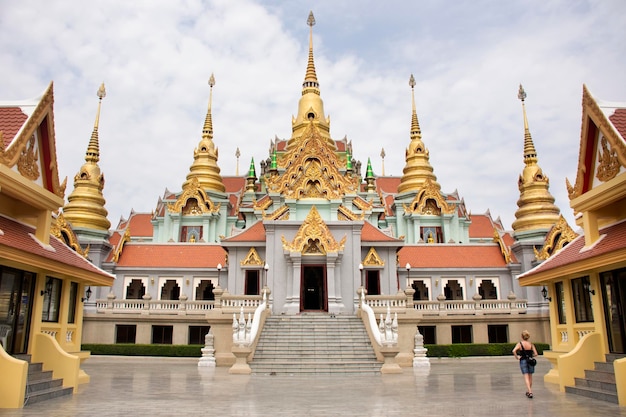 Thai people and foreigner travelers visit and praying Phra Mahathat Chedi Phakdi Prakat at Ban Krut Beach of Bang Saphan in Prachuap Khiri Khan Thailand