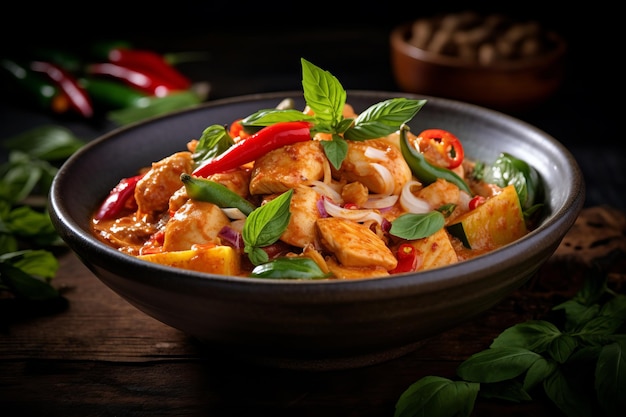 Thai Red Curry Chicken Vegetables thai Food Photo