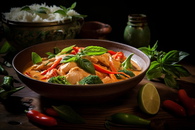 Thai Red Curry Chicken Vegetables thai Food Photo