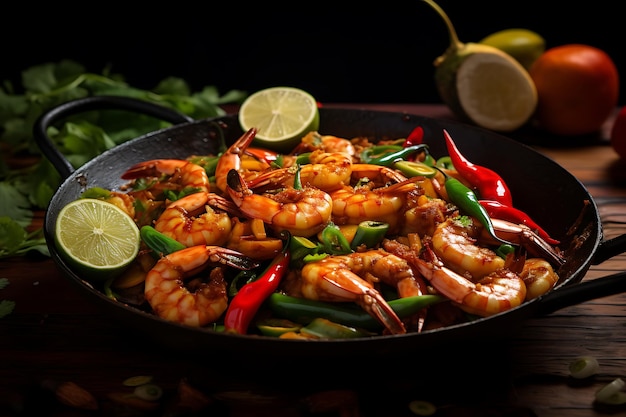 Thai shrimp stirfry thai food photography