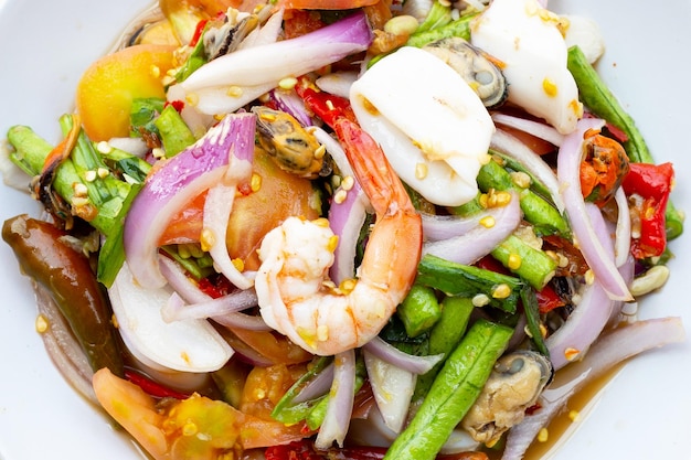 Thai spicy salad with seafood