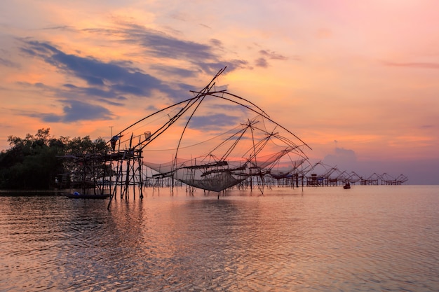 Thai style fishing trap in Pak Pra Village, Net Fishing Thailand