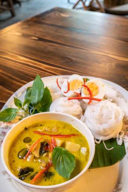 Thai style food green curry with chicken delicious vegetable Asian dinner