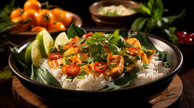 thai style rice with fried chicken