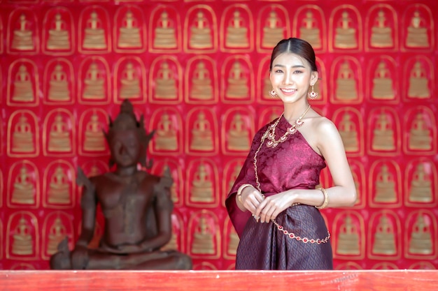 Thai woman wearing typical Thai dress, identity culture of Thailand