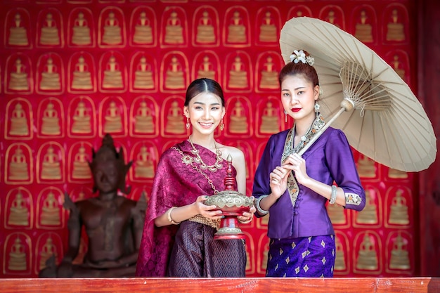 Thai woman wearing typical Thai dress, identity culture of Thailand