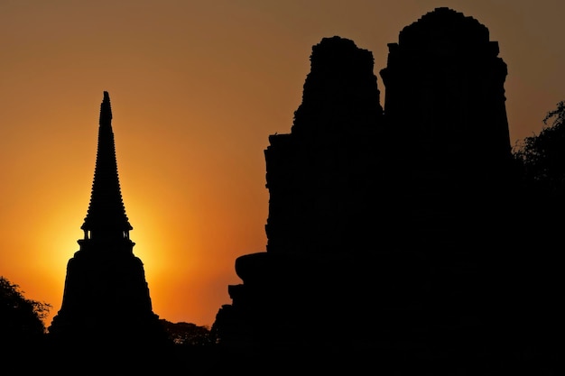 THAILAND, Ayutthaya, the ruins of the city's ancient temples at sunset