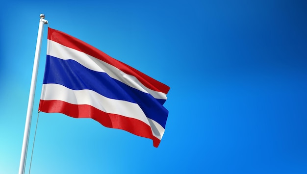 Thailand Flag Flying on Blue Sky Background 3D Render