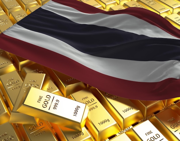 Thailand national country flag on Golden ingots bars