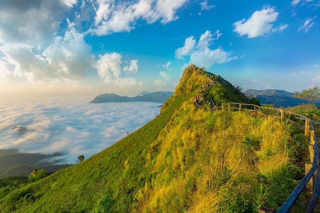 ThailandSunrise at Phu chee dao peak of mountain in Chiang rai Thailand