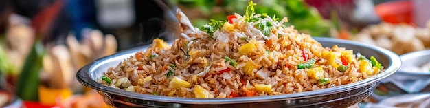 Photo thaistyle pineapple fried rice with colorful presentation