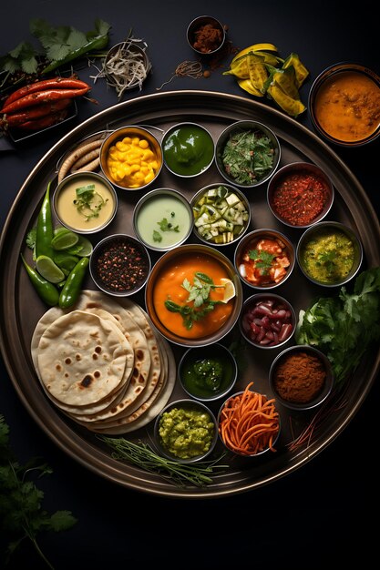 Thali Meal With Assorted Curries and Roti Colorful and Plent India Culinary Culture Layout Website