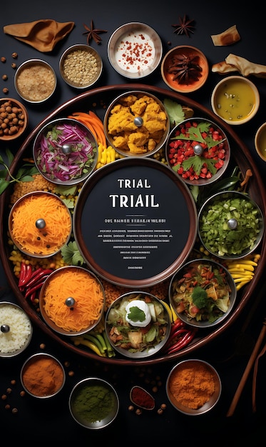 Photo thali meal with assorted curries and roti colorful and tradi india culinary culture layout website