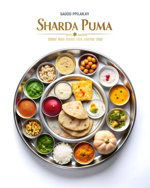 Photo thali and sharad purnima joy text on white background symbolizing festive spirit pan movement high