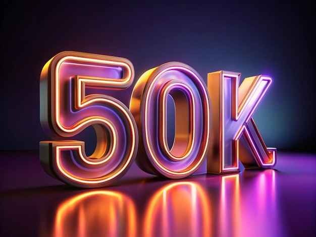 Photo thank you 50000 or 50k followers congratulation card with neon light