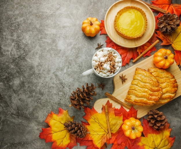 Thanks giving celebration food table top view, copy space 