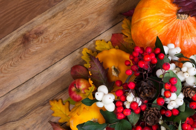 Thanksgiving background with ghostberry, rowan, pumpkin, 