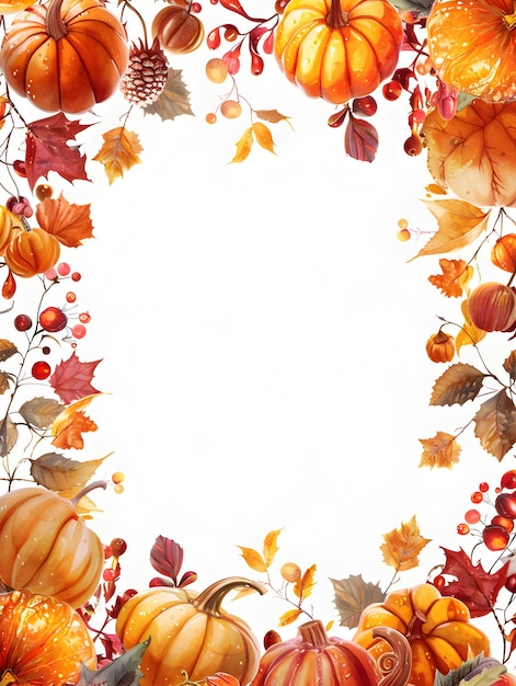 Thanksgiving Border Frame with Pumpkins and Autumn Leaves 3D Flat Icon Copy Space for Festive De