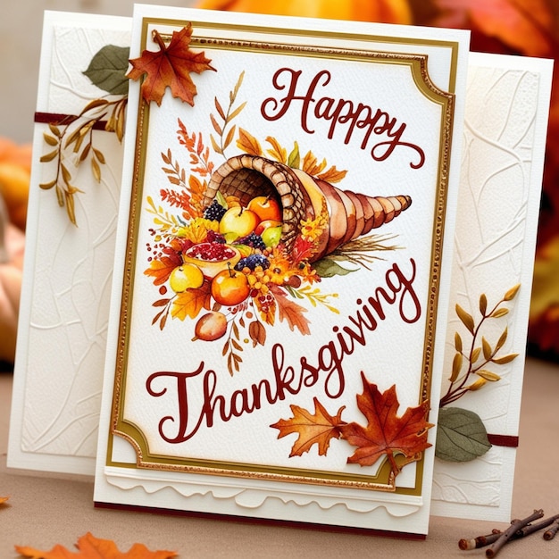 Photo a thanksgiving card with a happy thanksgiving theme on it