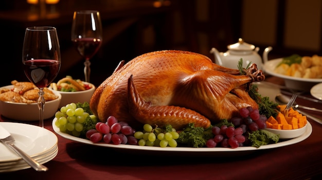 Thanksgiving chicken is on the table with the appetizers