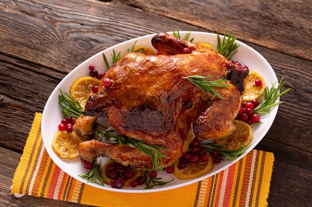 Thanksgiving chicken on wooden table