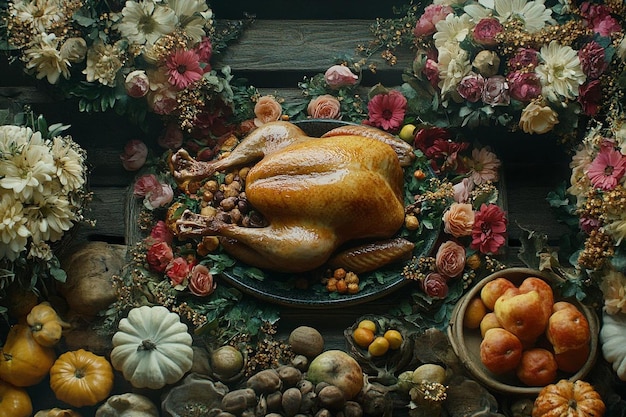 Photo thanksgiving compositions with roasted turkey