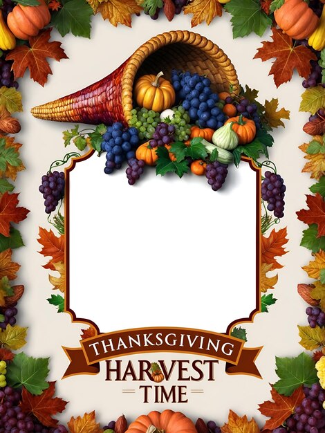 Photo thanksgiving cornucopia border with grapes and harvest time festive fall harvest frame for invitat