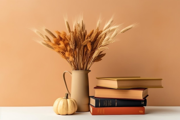 Thanksgiving day or autumn composition with pumpkin oranges leaves or chicken Thanksgiving food