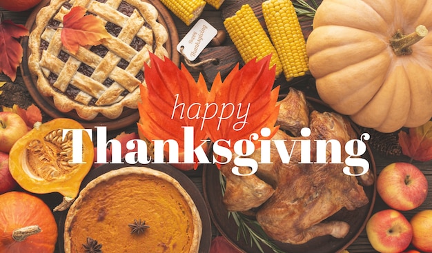 Thanksgiving day banner with food