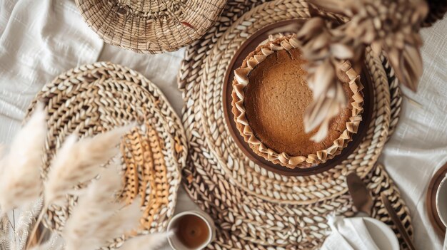 Thanksgiving day Mockup with brown pumpkin pie