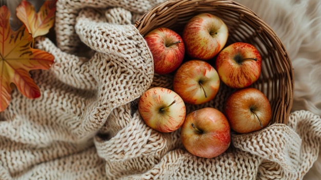 Thanksgiving day Mockup withbasket of fresh apples