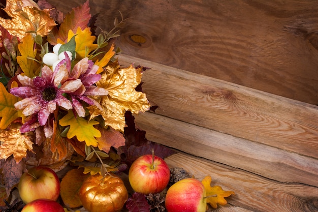 Thanksgiving decor with fall golden leaves