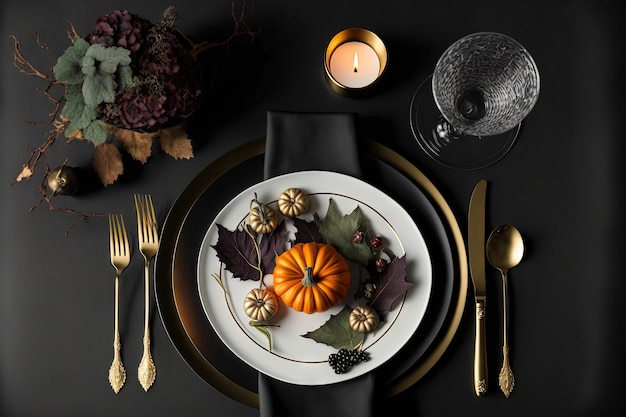 Thanksgiving dinner formal table setup with luxury tableware idea