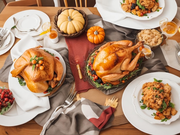 Thanksgiving dinner with decoration on dining table