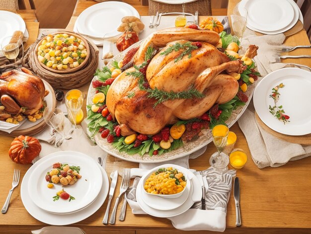 Thanksgiving dinner with decoration on dining table