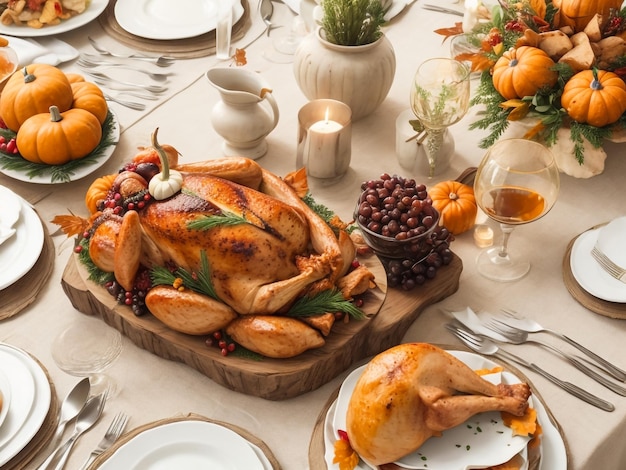 Thanksgiving dinner with decoration on dining table