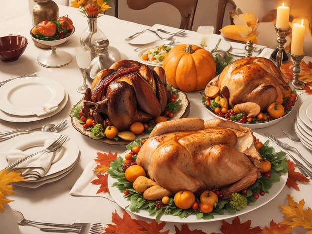 Thanksgiving dinner with decoration on dining table