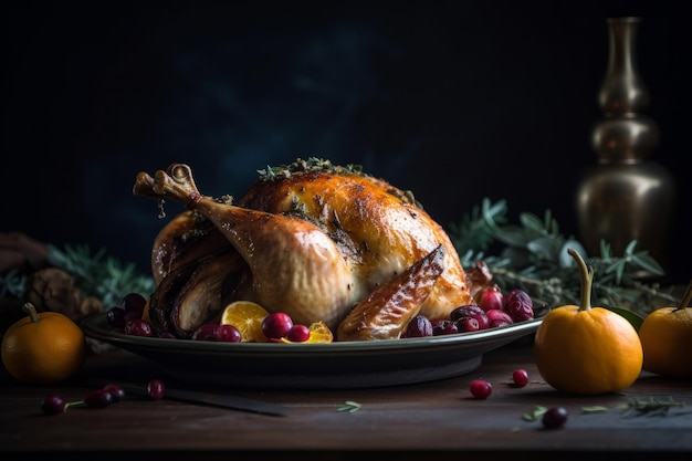 Thanksgiving dinner with turkey Illustration AI GenerativexA