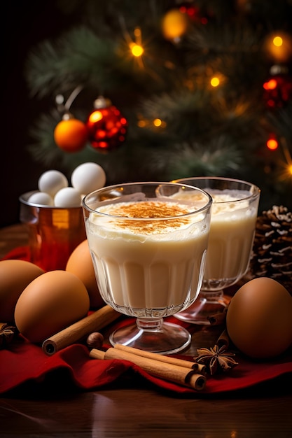 Photo thanksgiving eggnog glass with milk punch