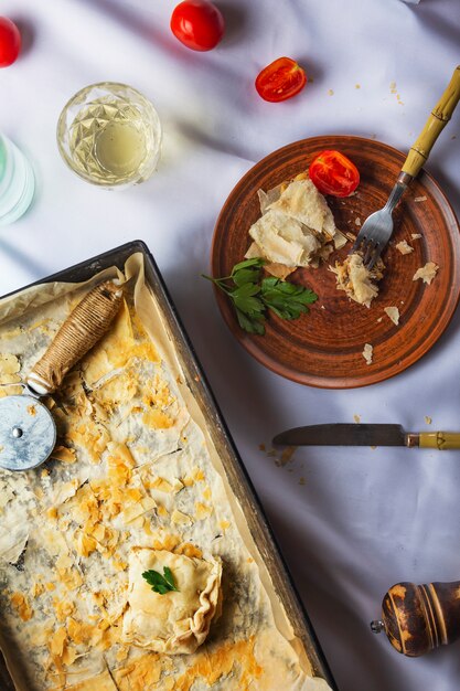 Thanksgiving, Family Holiday.  Leftover pie on the festive table