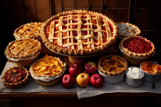 Photo thanksgiving festive pie display thanksgiving background image wallpaper