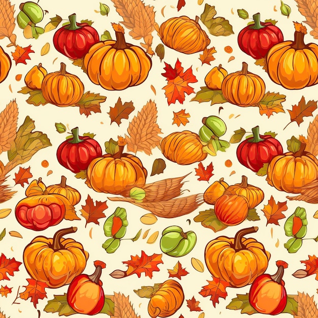 Thanksgiving full color seamless pattern flat illustration AI Generated